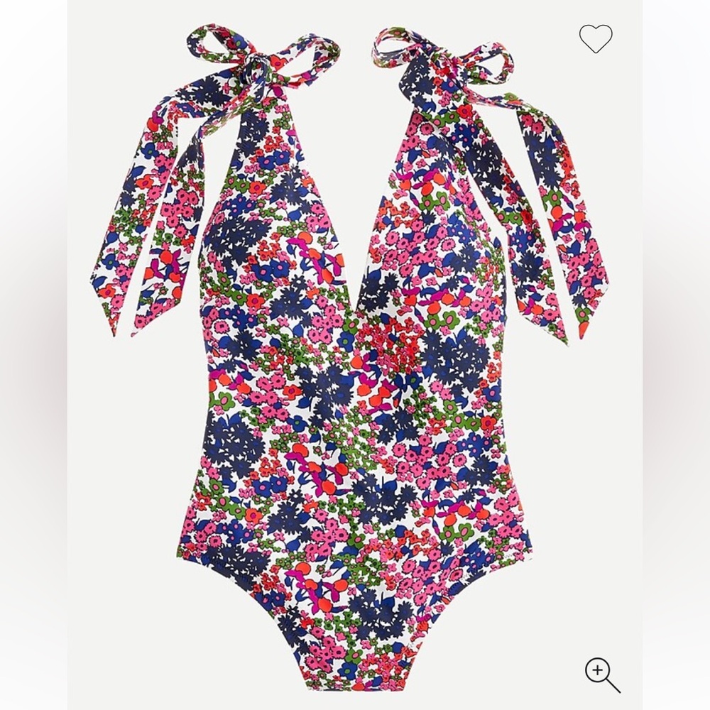 JCrew Tie Shoulder One Piece Swimsuit Watermark Floral Print Size 6